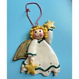 Vintage 3D Salt Dough Angel Thrift Drug Christmas Ornament - Very Good Condition